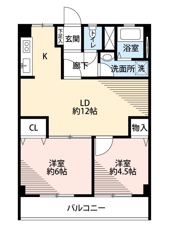 Floor plan. 2LDK, Price 10.8 million yen, Occupied area 52.94 sq m , Balcony area 6 sq m floor plan, All living room flooring