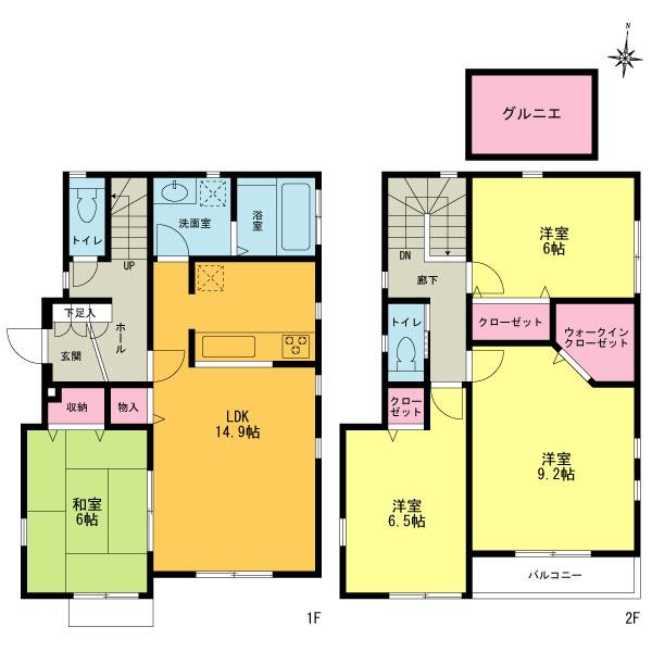 Floor plan. (1 Building), Price 53,800,000 yen, 4LDK, Land area 134.17 sq m , Building area 102.01 sq m