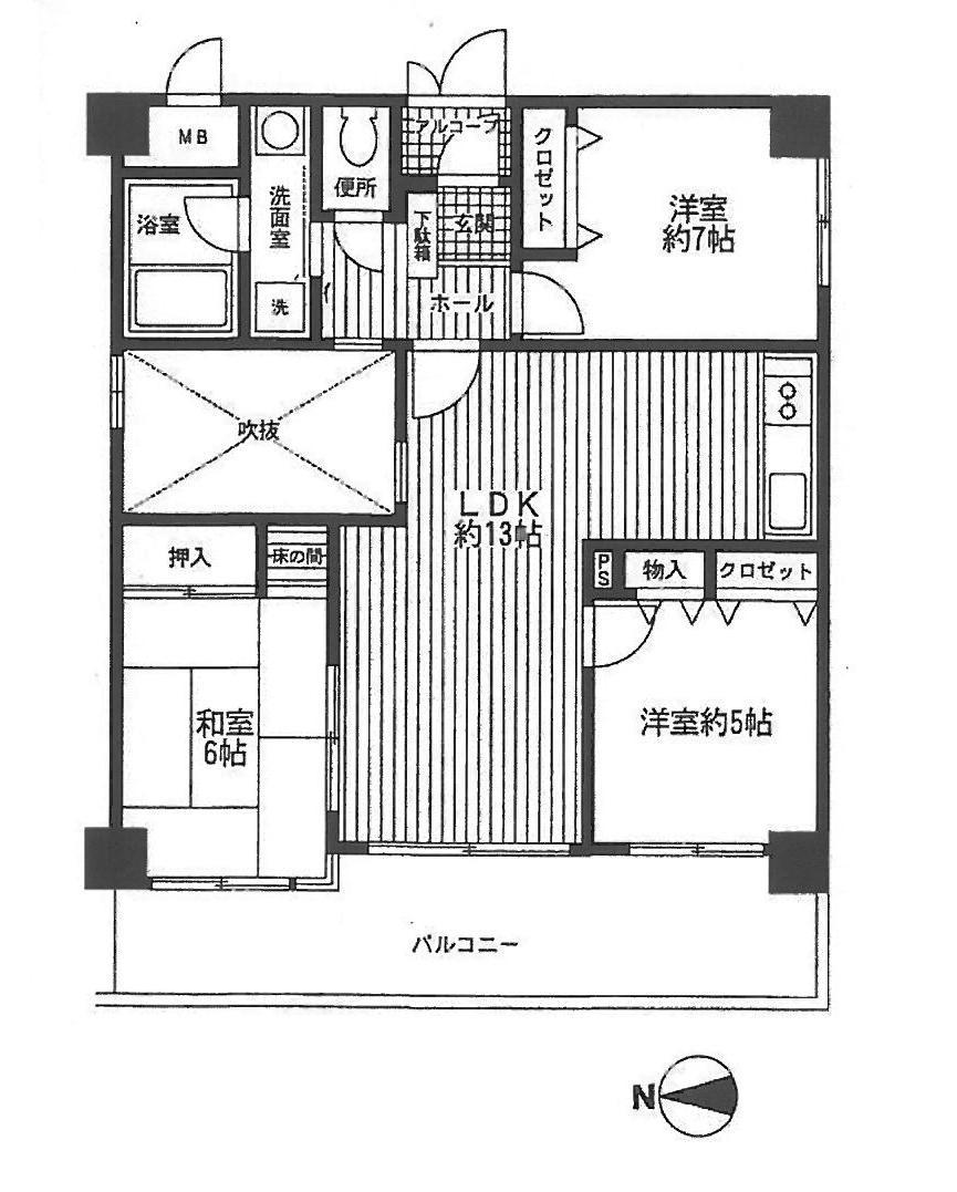 Floor plan. 3LDK, Price 12.5 million yen, Occupied area 74.24 sq m , Balcony area 15.7 sq m