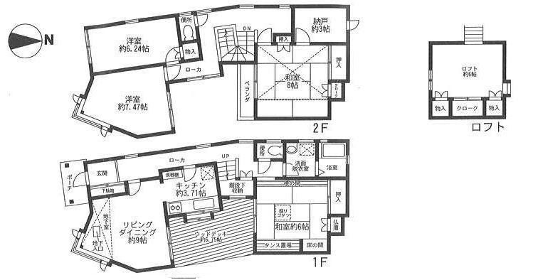 Floor plan. 37,800,000 yen, 4LDK, Land area 117.79 sq m , Building area 116.26 sq m living, kitchen, I feel the four seasons through the courtyard from the Japanese-style room. Loft is about 6 Pledge, Walk-in closet of the second floor of a Japanese-style room, Stairs under storage such as storage capacity full. 