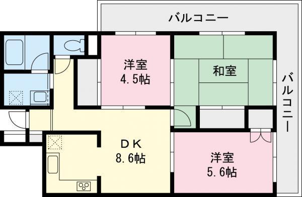 Floor plan. 3DK, Price 24,800,000 yen, Occupied area 57.59 sq m , Balcony area 16.62 sq m