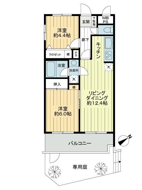 Floor plan. 2LDK, Price 16.8 million yen, Occupied area 52.25 sq m , Balcony area 8 sq m