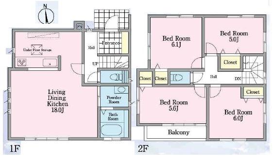 Floor plan. (1 Building), Price 36,800,000 yen, 4LDK, Land area 110.83 sq m , Building area 93.36 sq m