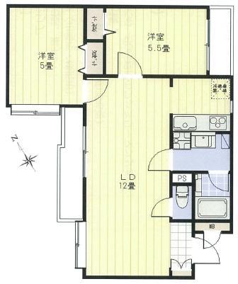Floor plan. 2LDK, Price 18,800,000 yen, Occupied area 57.34 sq m , Balcony area 5.96 sq m