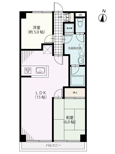 Floor plan. 2LDK, Price 16.8 million yen, Footprint 56.1 sq m , Balcony area 5.3 sq m
