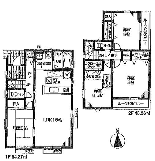Floor plan. (Building 2), Price 35,800,000 yen, 4LDK, Land area 143.77 sq m , Building area 99.63 sq m