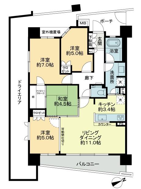 Floor plan. 4LDK, Price 42,800,000 yen, Occupied area 80.54 sq m , Balcony area 9.78 sq m
