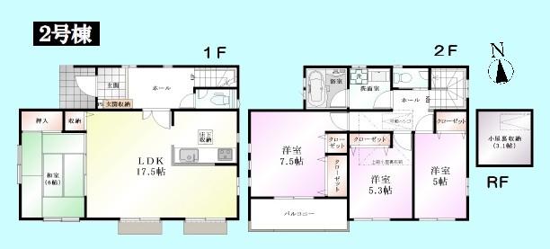 Floor plan. (Building 2), Price 36,800,000 yen, 4LDK, Land area 105.55 sq m , Building area 102.27 sq m