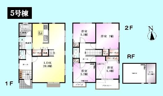 Floor plan. (5 Building), Price 38,800,000 yen, 4LDK, Land area 112.01 sq m , Building area 102.06 sq m