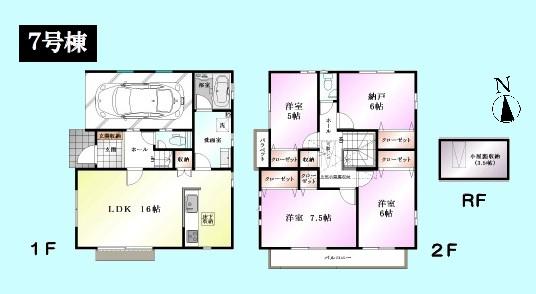 Floor plan. (7 Building), Price 37,800,000 yen, 3LDK+S, Land area 105.34 sq m , Building area 114.27 sq m