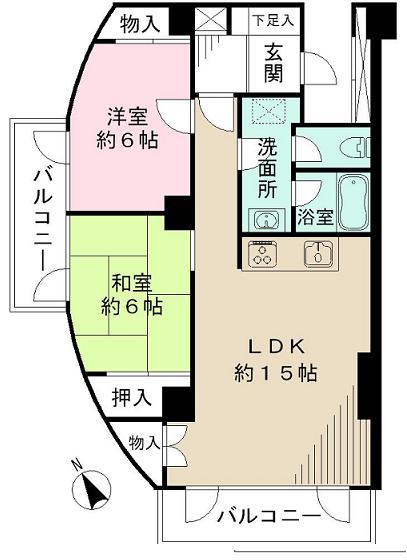 Floor plan. 2LDK, Price 18,800,000 yen, Occupied area 67.04 sq m , Balcony area 8.85 sq m