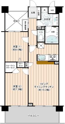 Floor plan. 1LDK+S, Price 22,800,000 yen, Occupied area 63.32 sq m , Balcony area 12.6 sq m