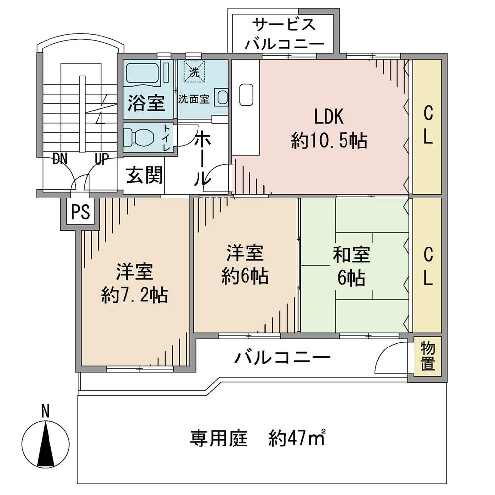 Floor plan. 3LDK, Price 13.5 million yen, Occupied area 69.08 sq m , Balcony area 10.53 sq m 3LDK