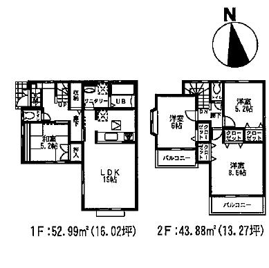 Floor plan. 38,800,000 yen, 4LDK, Land area 136.09 sq m , Building area 96.87 sq m
