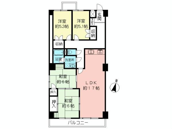 Floor plan. 4LDK, Price 30,800,000 yen, Occupied area 90.73 sq m , Balcony area 6.9 sq m Japanese-style room is the floor plan of two rooms!