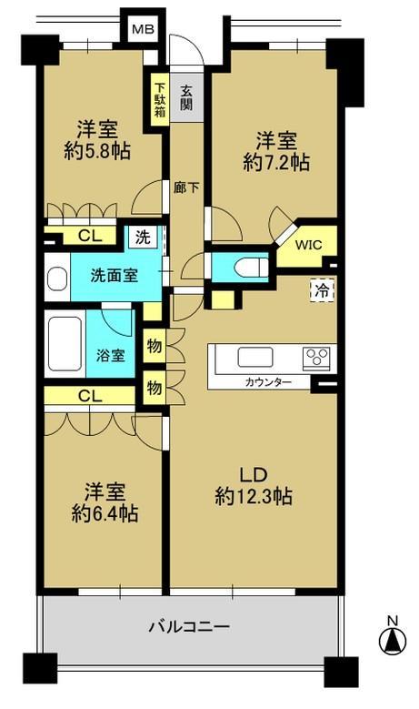 Floor plan. 3LDK, Price 51,800,000 yen, Occupied area 76.42 sq m , Good day on the south-facing balcony area 11.2 sq m 7 floor