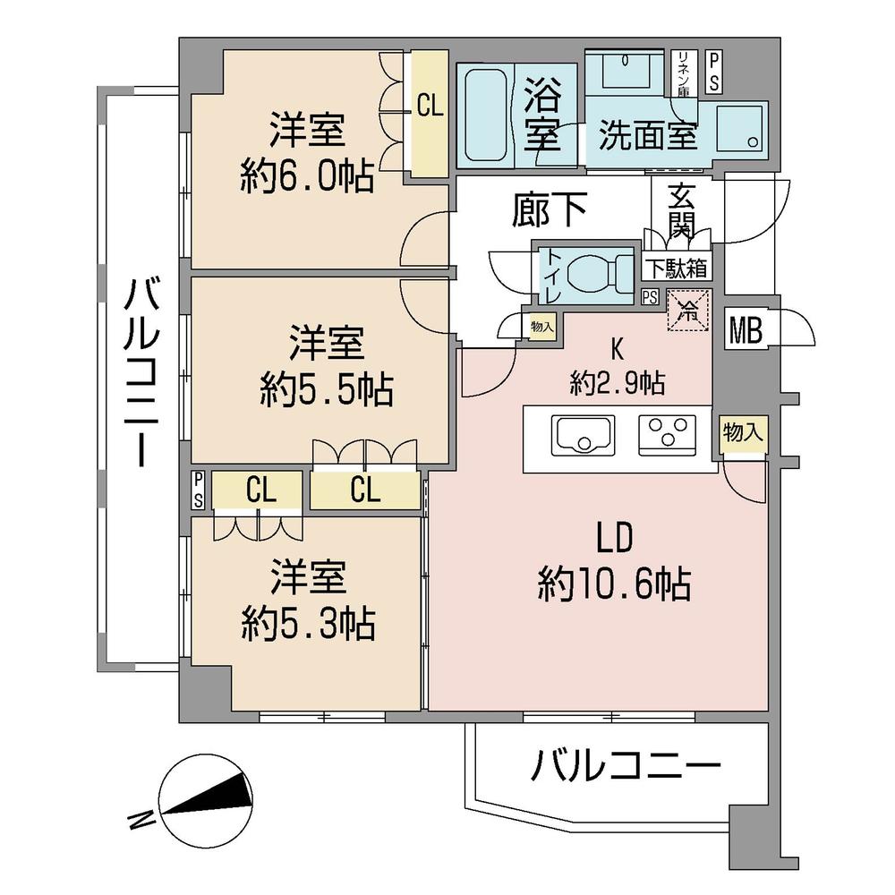 Floor plan. 3LDK, Price 32,900,000 yen, Footprint 67.6 sq m , Balcony area 14.02 sq m floor plan