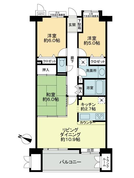 Floor plan. 3LDK, Price 27,900,000 yen, Occupied area 72.11 sq m , Balcony area 9.17 sq m