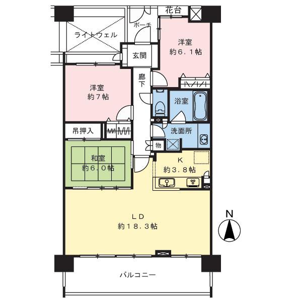 Floor plan. 3LDK, Price 29,800,000 yen, Occupied area 90.01 sq m , Balcony area 15.6 sq m