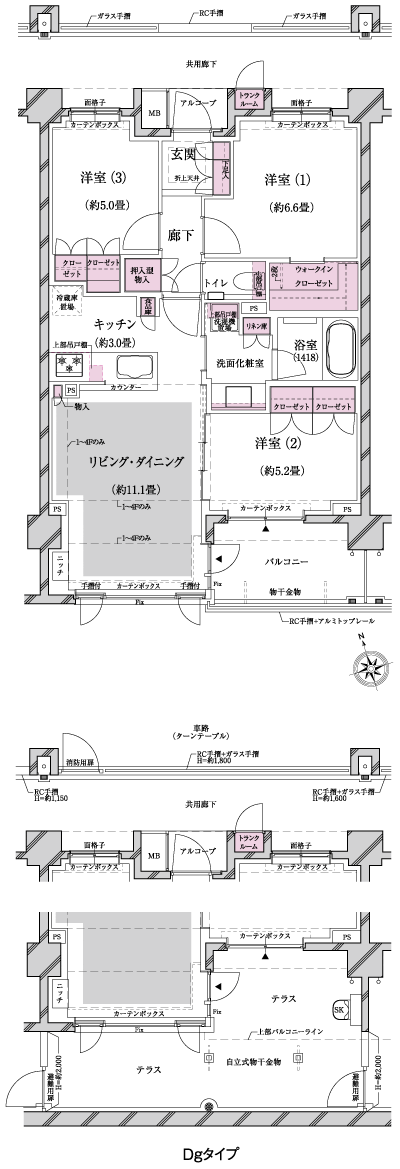 Floor: 3LDK + WIC, the occupied area: 71.59 sq m