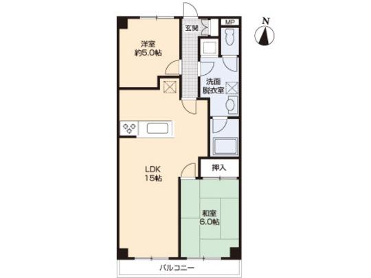 Floor plan. 2LDK, Price 16.8 million yen, Footprint 56.1 sq m , Balcony area 5.3 sq m floor plan