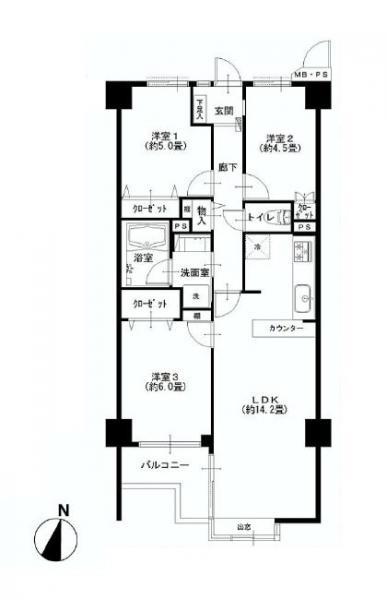 Floor plan. 3LDK, Price 24,900,000 yen, Occupied area 66.51 sq m , Balcony area 4.24 sq m