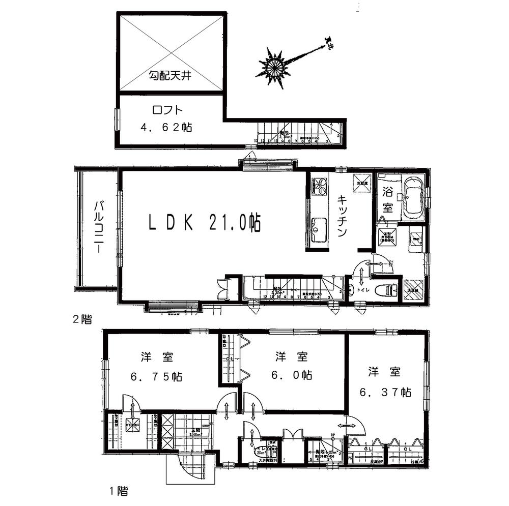 Floor plan. 55,800,000 yen, 3LDK + S (storeroom), Land area 119.49 sq m , Building area 95.56 sq m