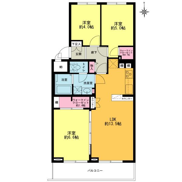 Floor plan. 3LDK, Price 22,900,000 yen, Footprint 65.7 sq m , Balcony area 6.28 sq m