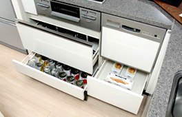 Kitchen.  [Sliding cabinet] Firm can ensure that in, Smooth and out dated silent rail. Also, Also provides convenient and safe knife feed.  ※ Sink under the double doors.