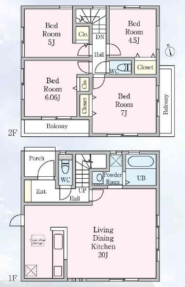 Floor plan. (1 Building), Price 38,800,000 yen, 4LDK, Land area 125.08 sq m , Building area 118.57 sq m