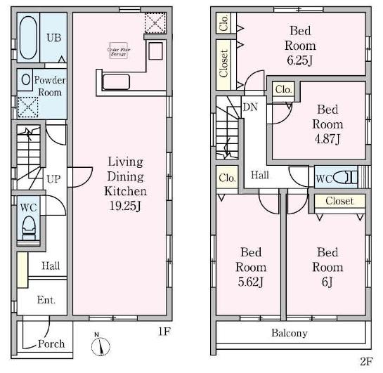 Floor plan. (Building 2), Price 35,800,000 yen, 4LDK, Land area 127.61 sq m , Building area 100.2 sq m