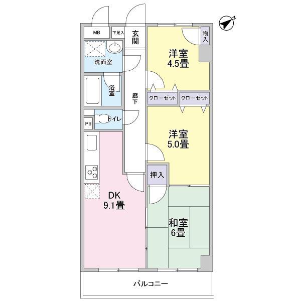 Floor plan. 3LDK, Price 15.8 million yen, Occupied area 56.65 sq m , Balcony area 6.18 sq m 3LDK