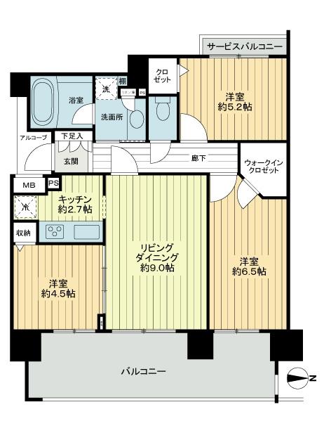 Floor plan. 3LDK, Price 31.5 million yen, Occupied area 63.66 sq m , Balcony area 14.8 sq m