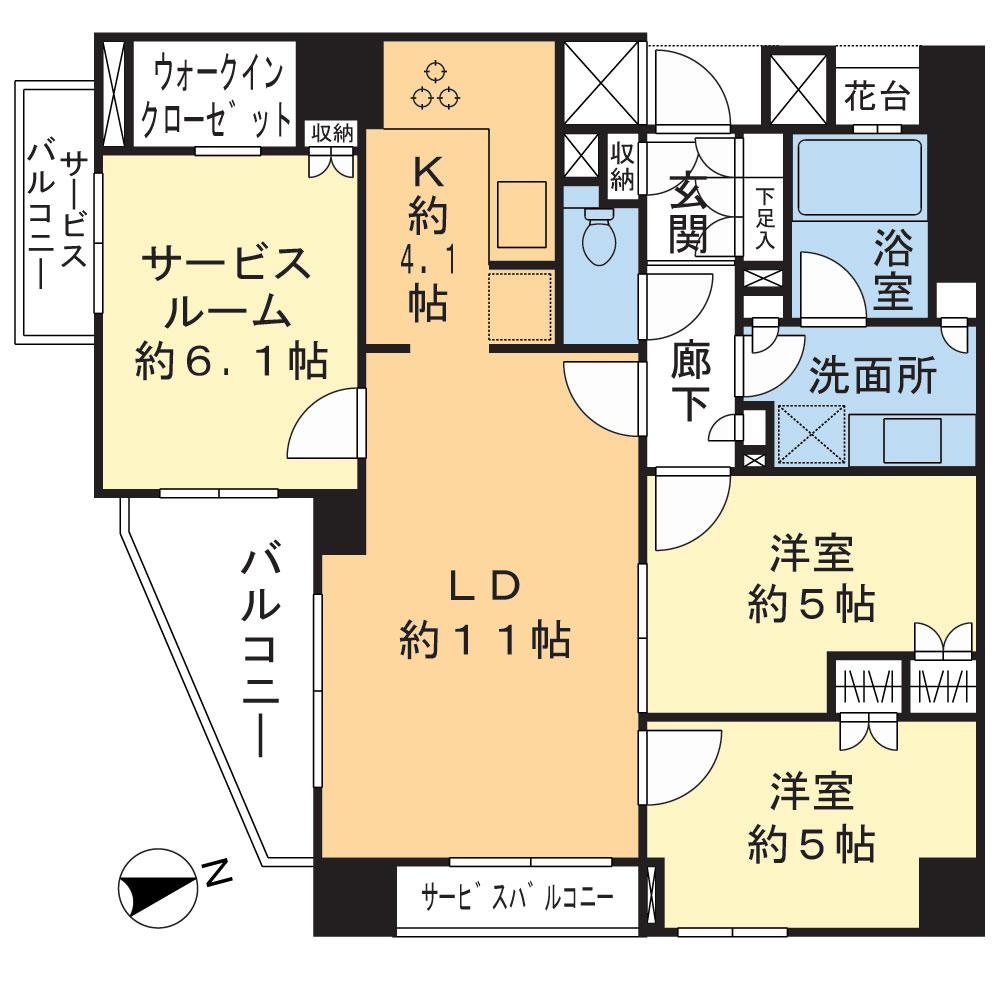 Floor plan. 2LDK + S (storeroom), Price 49,800,000 yen, Occupied area 70.59 sq m , Balcony area 5.16 sq m