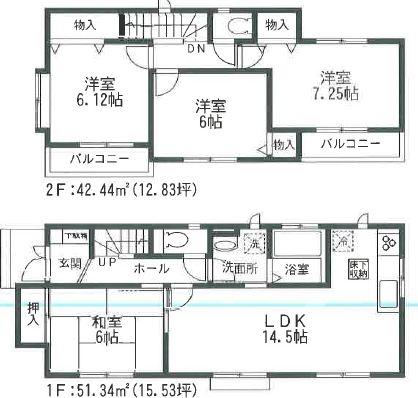 Floor plan. (D), Price 44,800,000 yen, 4LDK, Land area 128.78 sq m , Building area 93.78 sq m