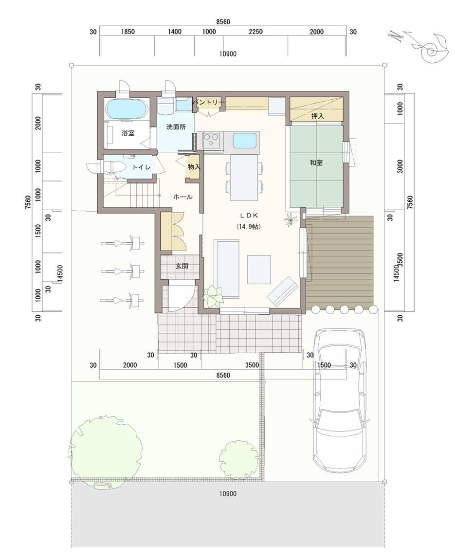 Building plan example (floor plan). Building plan example building price 30 million yen, Building area 97.39 sq m  1F