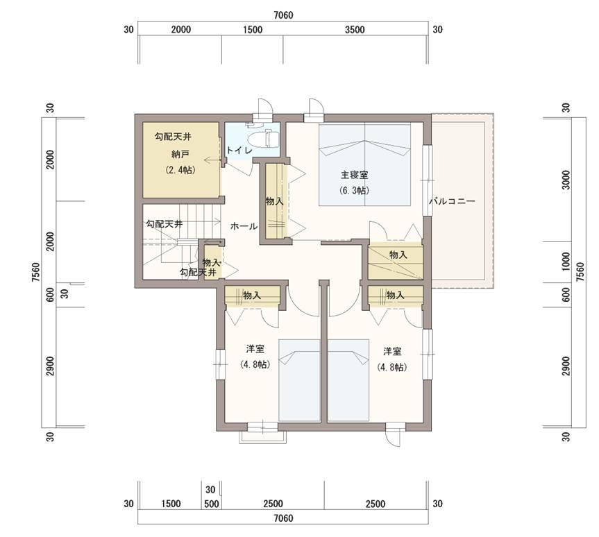 Building plan example (floor plan). Building plan example building price 30 million yen, Building area 97.39 sq m  2F
