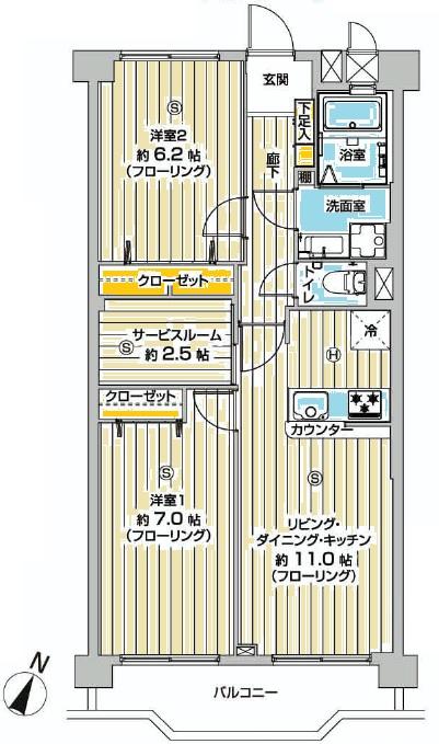 Floor plan. 2LDK + S (storeroom), Price 26,900,000 yen, Occupied area 58.32 sq m , Please refer to the balcony area 6.68 sq m reborn room