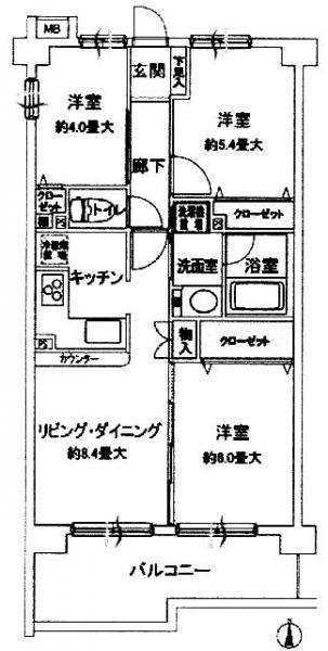 Floor plan. 3LDK, Price 29,800,000 yen, Occupied area 58.99 sq m , Balcony area 10.05 sq m