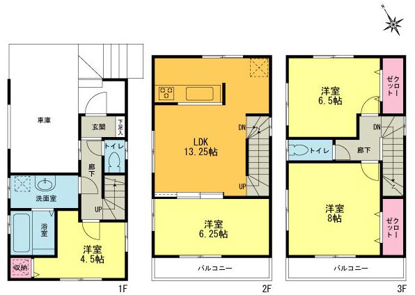 Floor plan. (Each building common floor plan), Price 34,800,000 yen, 4LDK, Land area 62.18 sq m , Building area 107.31 sq m