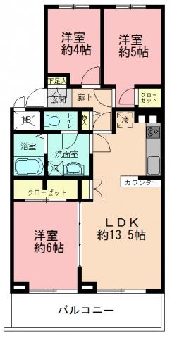 Floor plan. 3LDK, Price 22,900,000 yen, Footprint 65.7 sq m , Balcony area 6.28 sq m