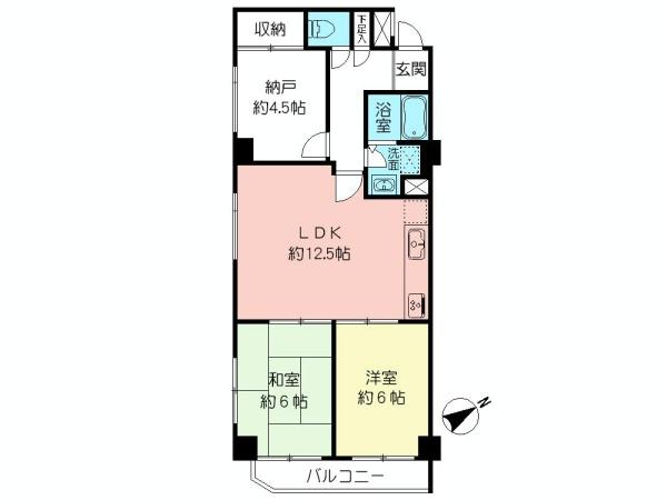 Floor plan. 2LDK + S (storeroom), Price 21,800,000 yen, Occupied area 62.73 sq m , Balcony area 4.47 sq m floor plan