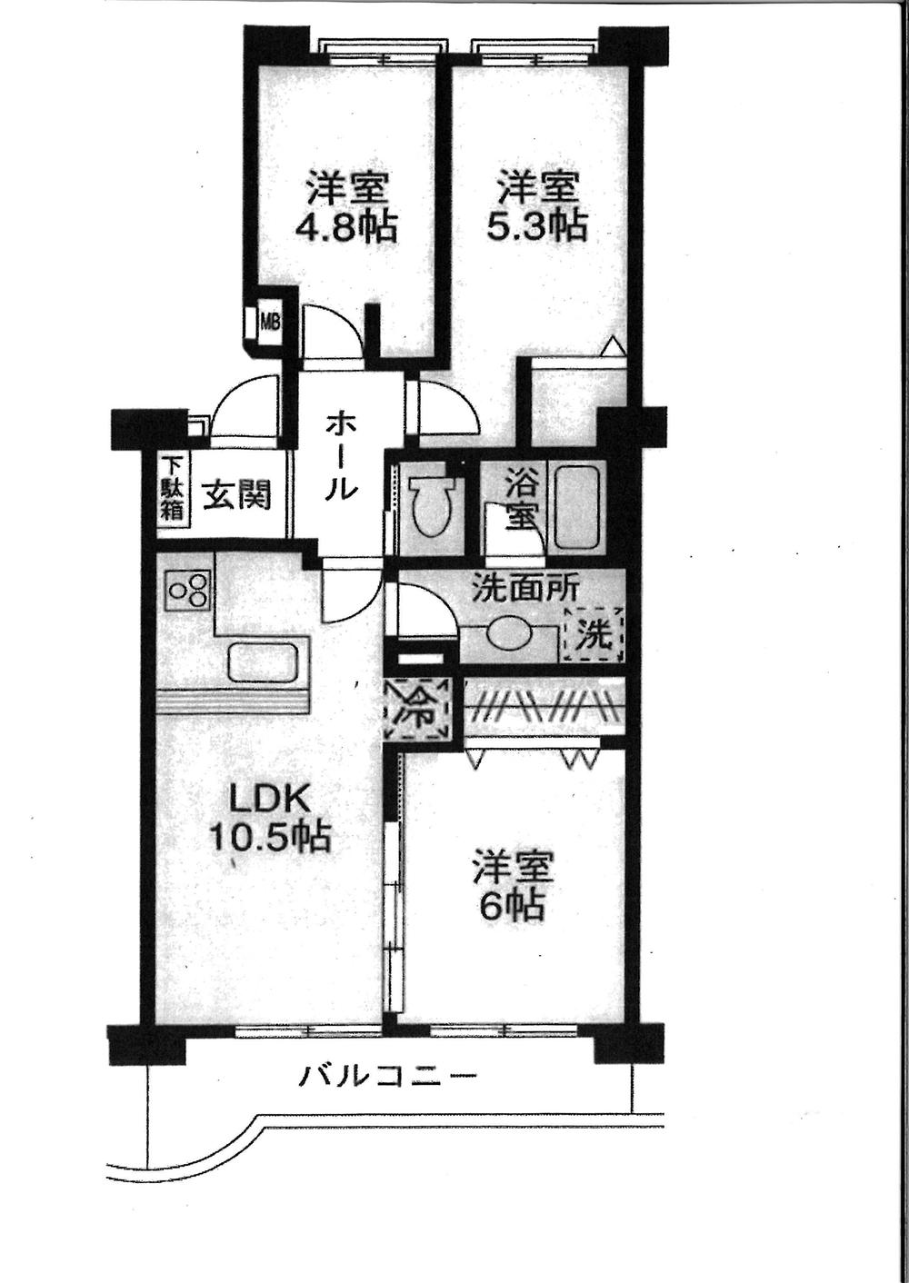Floor plan. 3LDK, Price 17.8 million yen, Occupied area 61.48 sq m