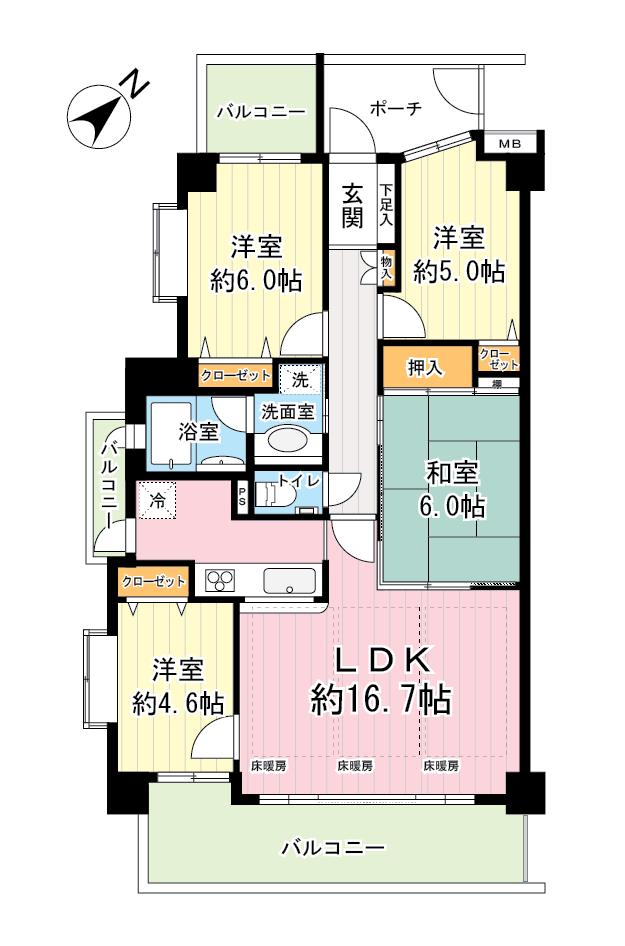 Floor plan. 4LDK, Price 36,900,000 yen, Occupied area 82.28 sq m , Balcony area 11.9 sq m