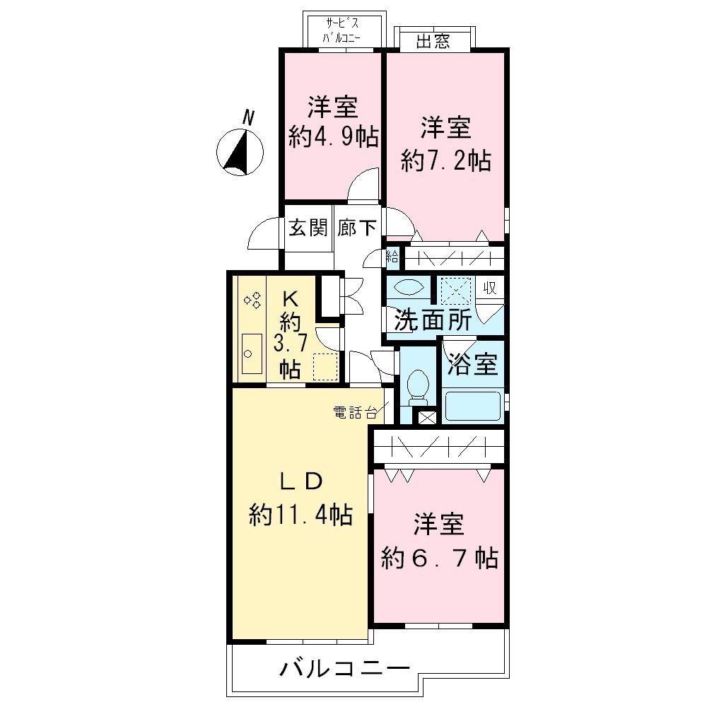 Floor plan. 3LDK, Price 28,900,000 yen, Occupied area 76.98 sq m , Balcony area 9.27 sq m
