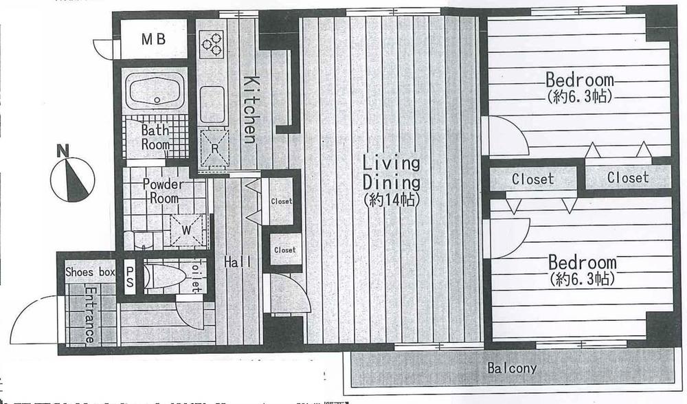 Floor plan. 2LDK, Price 22.5 million yen, Occupied area 66.91 sq m , Balcony area 5.8 sq m