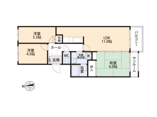 Floor plan. 3LDK, Price 13.8 million yen, Occupied area 64.63 sq m , Balcony area 4.05 sq m floor plan