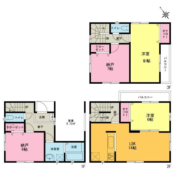 Floor plan. (1 Building), Price 51,800,000 yen, 3LDK+S, Land area 73.22 sq m , Building area 111.78 sq m