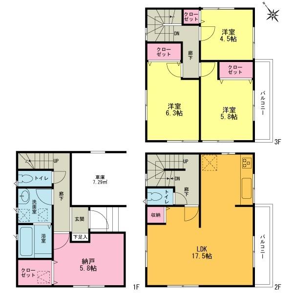 Floor plan. (Building 2), Price 49,800,000 yen, 4LDK, Land area 73.22 sq m , Building area 106.92 sq m