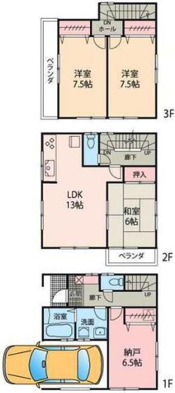 Floor plan. 36,800,000 yen, 3LDK + S (storeroom), Land area 66.97 sq m , Building area 117.07 sq m 1 Building Floor